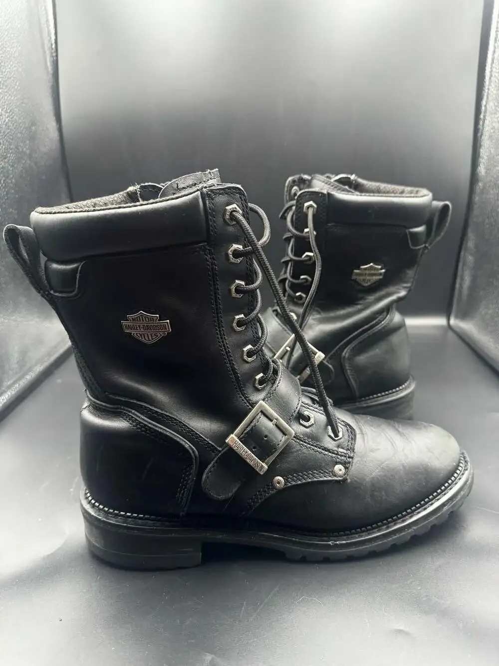 Harley-Davidson Men's 94344 Black Leather Lace-Up Side Zip Boots Size 9.5